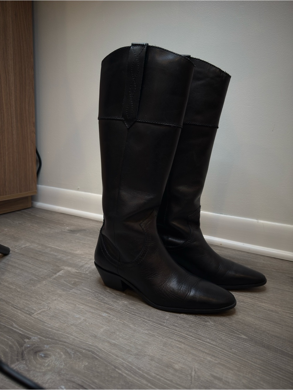 Zara Black Leather Women's Cowboy Boots